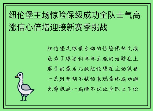 纽伦堡主场惊险保级成功全队士气高涨信心倍增迎接新赛季挑战